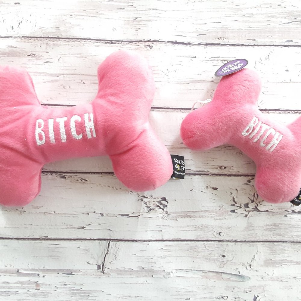 Plush Funny Squeak Bitch Dog Bone Toy Small Large
